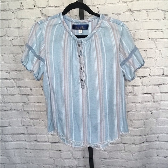 Francesca's Blue Rain Striped Blouse - Picture 1 of 4
